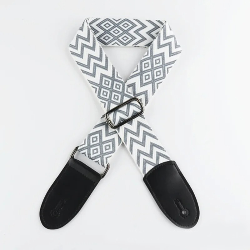 Correa de Guitarra Clásica Zigzag Tribal Color Blanco