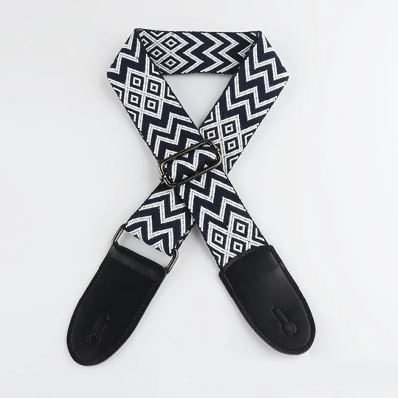 Correa de Guitarra Clásica con Diseño Tribal Zigzag en Color Gris