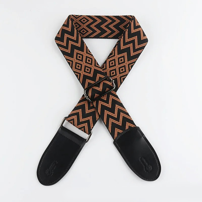 Correa de Guitarra Clásica con Diseño Tribal en Zigzag de Color Marrón