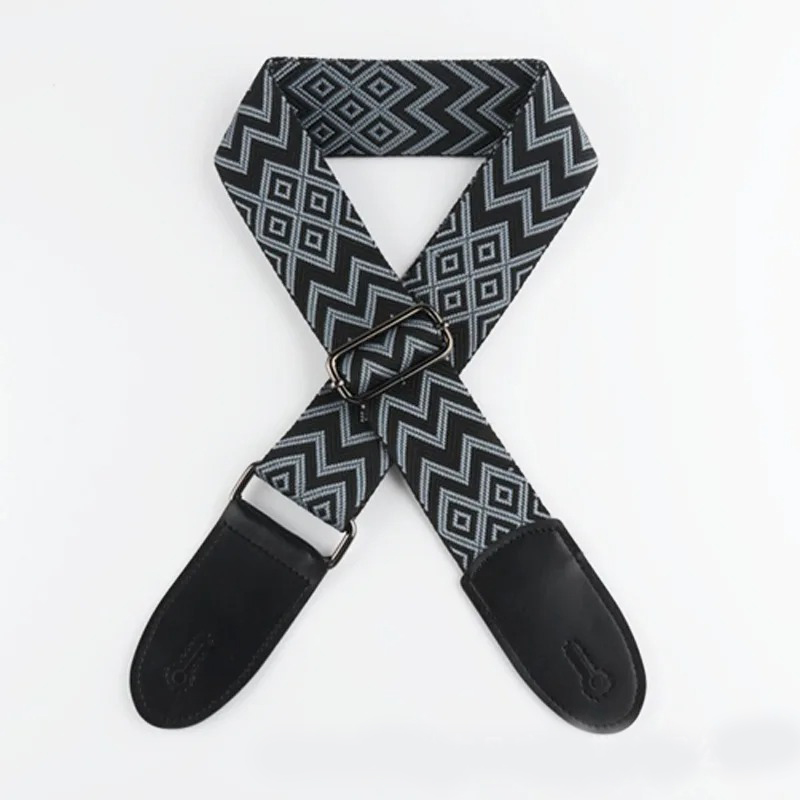 Correa de Guitarra Clásica con Diseño Tribal en Zigzag de Color Negro