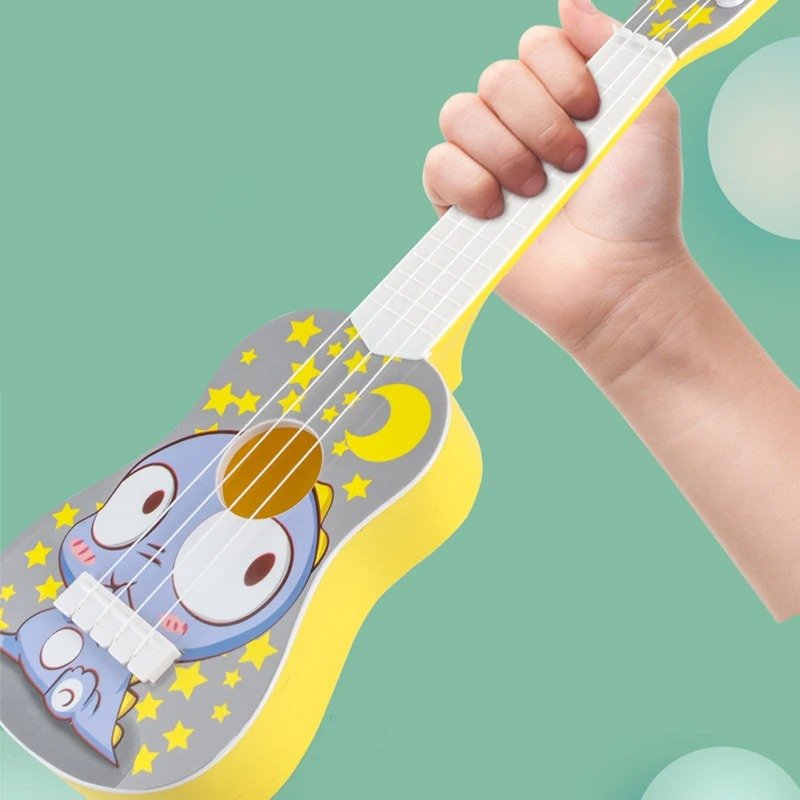 Vista completa de la Guitarra para Niños con Animales Adorables - Luna y Búho Estrellado