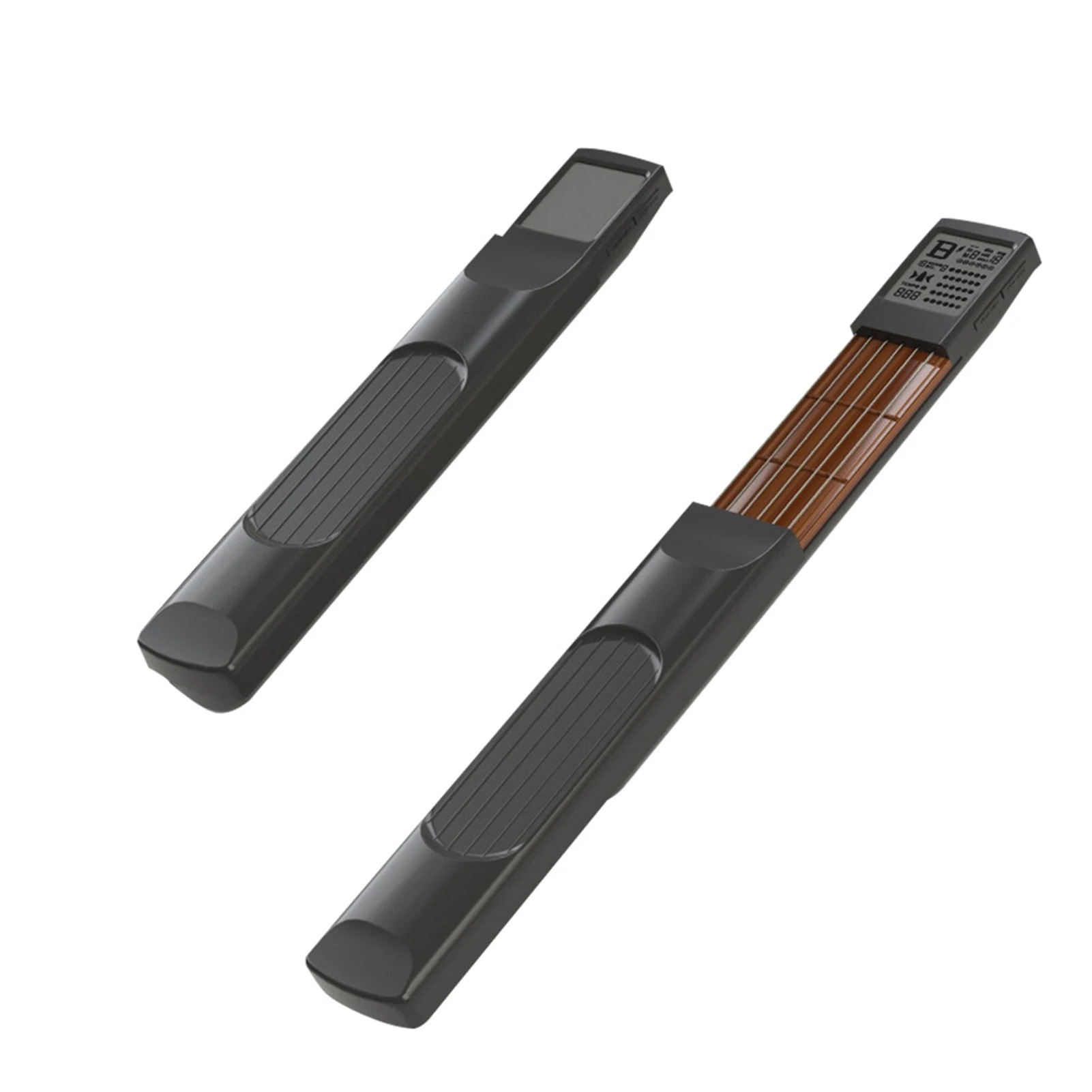 Vista completa del Mini mango de entrenamiento para guitarra PocketChord Pro - 6 trastes con pantalla giratoria y metrónomo