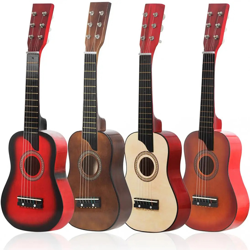 Vista lateral de guitarra acústica para niños hecha de madera de tilo - ¡4 colores a elegir!