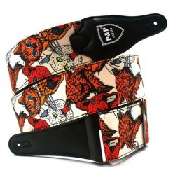 Correa de Guitarra Clásica de Cuero y Algodón Bordado - Diseño de Gatos Salvajes