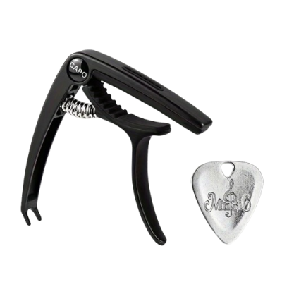 Capo de Guitarra Universal con Extractor y Púa Grabada - Modelo de Agarre Preciso Color Negro