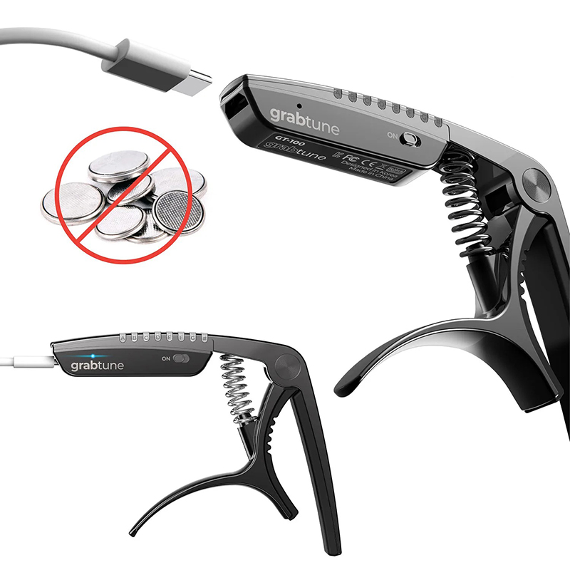 Detalles Capodastro de Guitarra Modelo Grabtune Pro 2-en-1 Afinador Inteligente LED Recargable