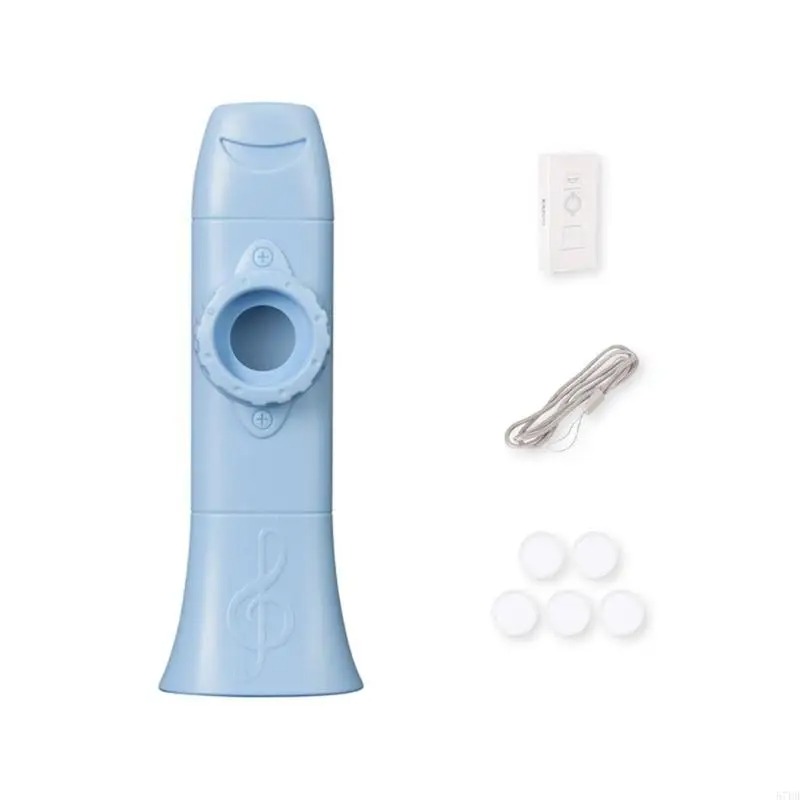 Músico de Kazoo Soplando Alegremente Multicolor Color Azul Cielo