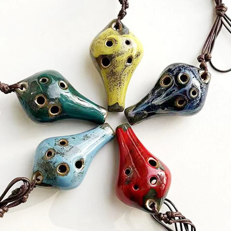 Magnífica Miniatura de Ocarina de Cerámica - Colgante Musical de 6 Agujeros