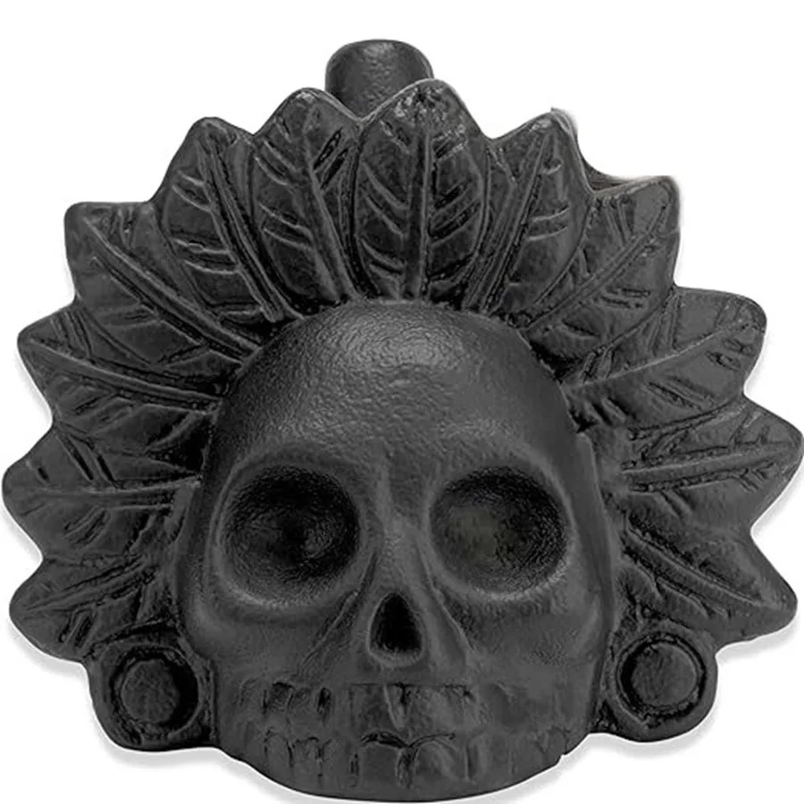 Magnífico Silbato Azteca Ritual Cráneo del Sol Negro