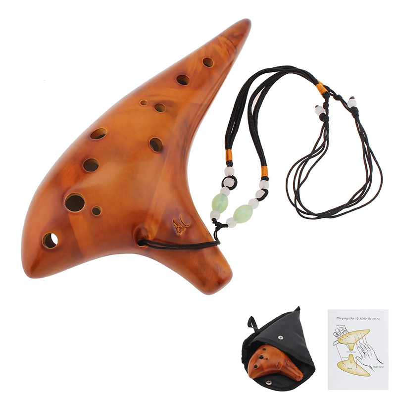 Ocarina de Cerámica de 12 Agujeros - Melodía de los Elementos Color Marrón