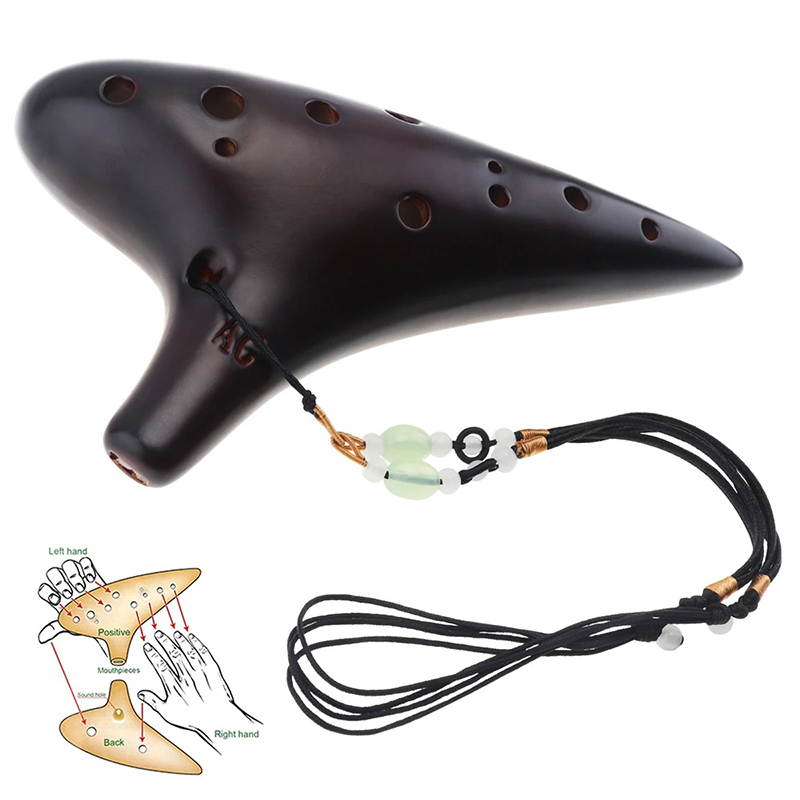 Ocarina de Cerámica de 12 Agujeros - Melodía de los Elementos en Color Negro