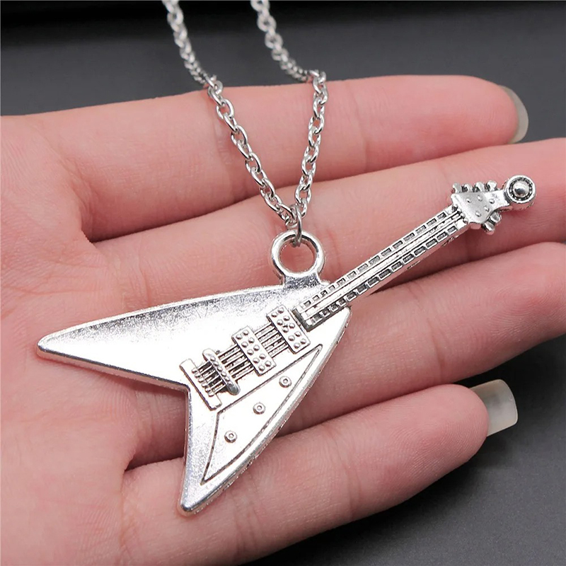 Colgante - Guitarra de Rock - Flying V Plateada
