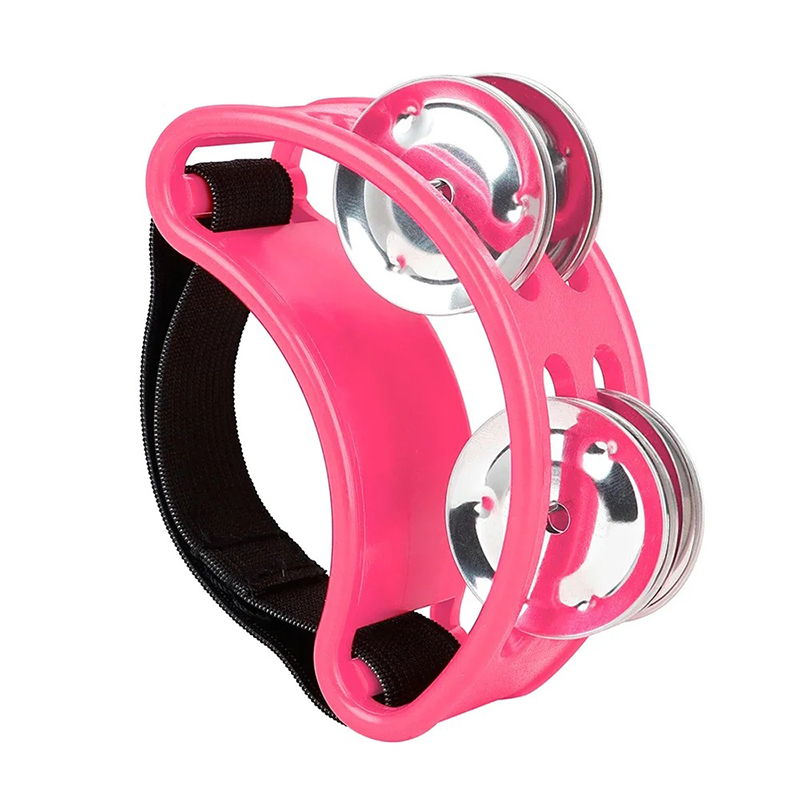 Pandereta de Pie para Músico - Accesorio de Percusión Jingle Beat Multicolor de Color Rosa