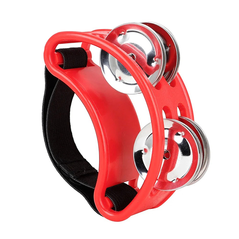 Pandereta de Pie para Músico - Accesorio de Percusión Jingle Beat Multicolor de Color Rojo