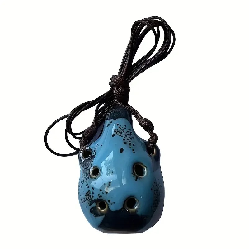Vue détailléeOcarina en Céramique Miniature - Pendentif Musical 6 Trous couleur bleu clair