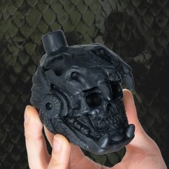 Vista frontal del Silbato Azteca Cráneo de Guerra Rugido del Jaguar Subterráneo