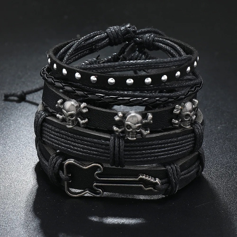 Pulsera Avant de Guitarra Rock con Cráneo Metálico