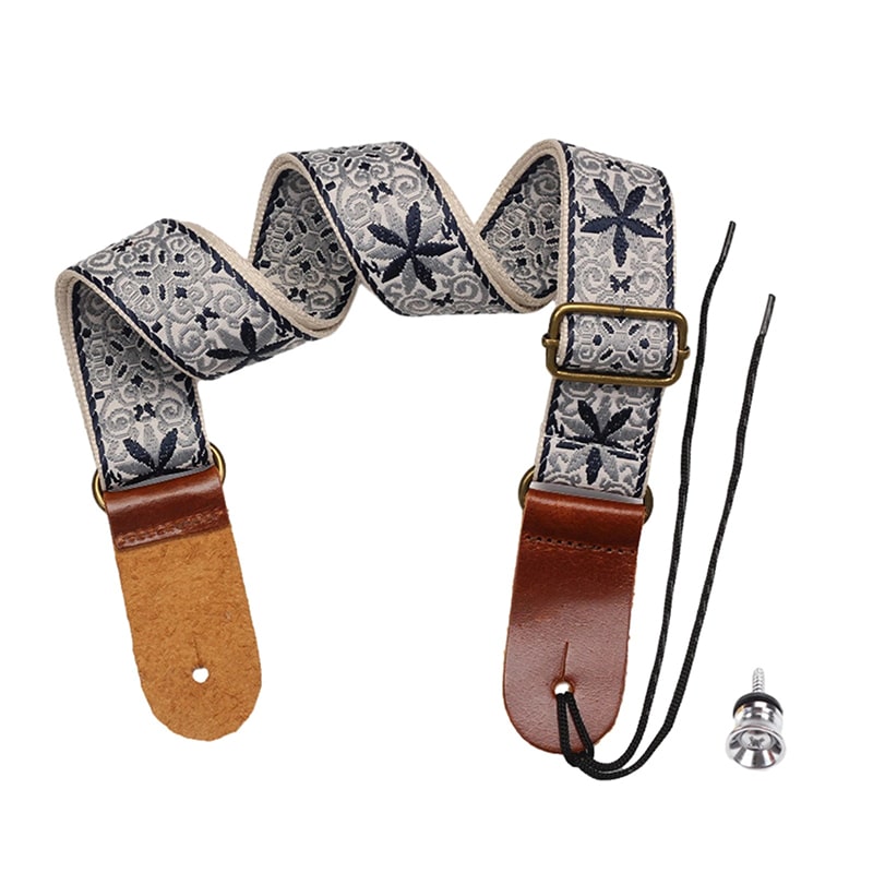 Correa de Ukulele Vintage con Flores Bohemias en Azul Estrellado