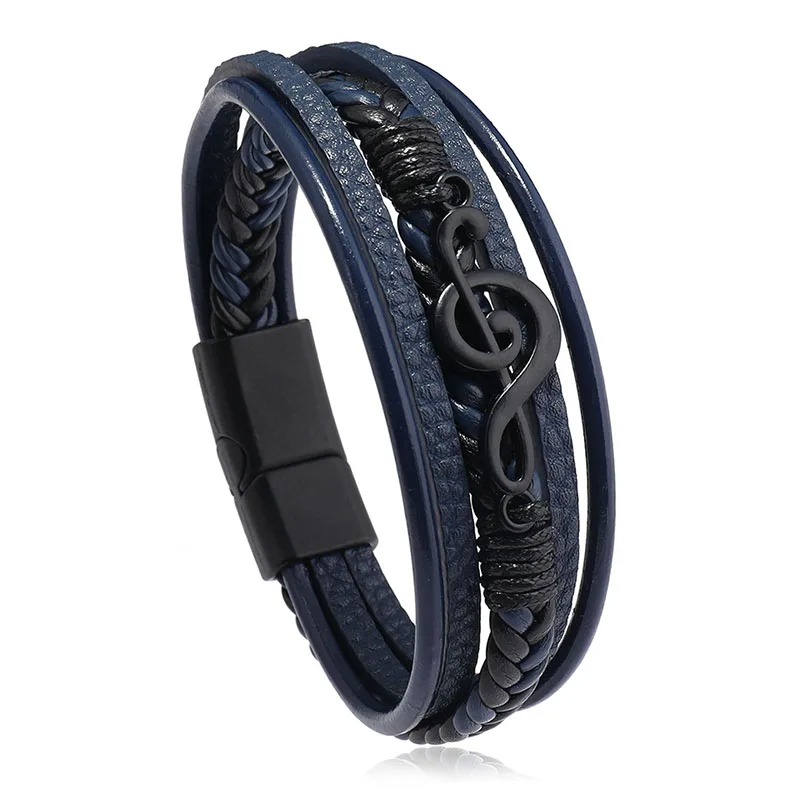 Pulsera Clave de Sol Rock Negro Armonía Color Azul