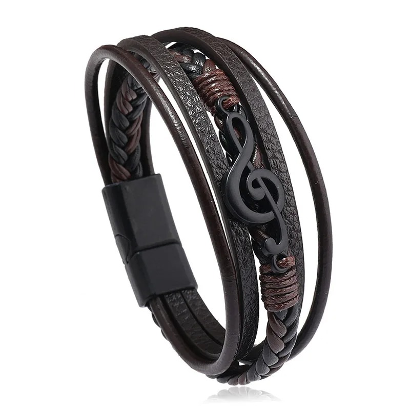 Pulsera Clé de Sol Rock Negro Armonía Color Marrón