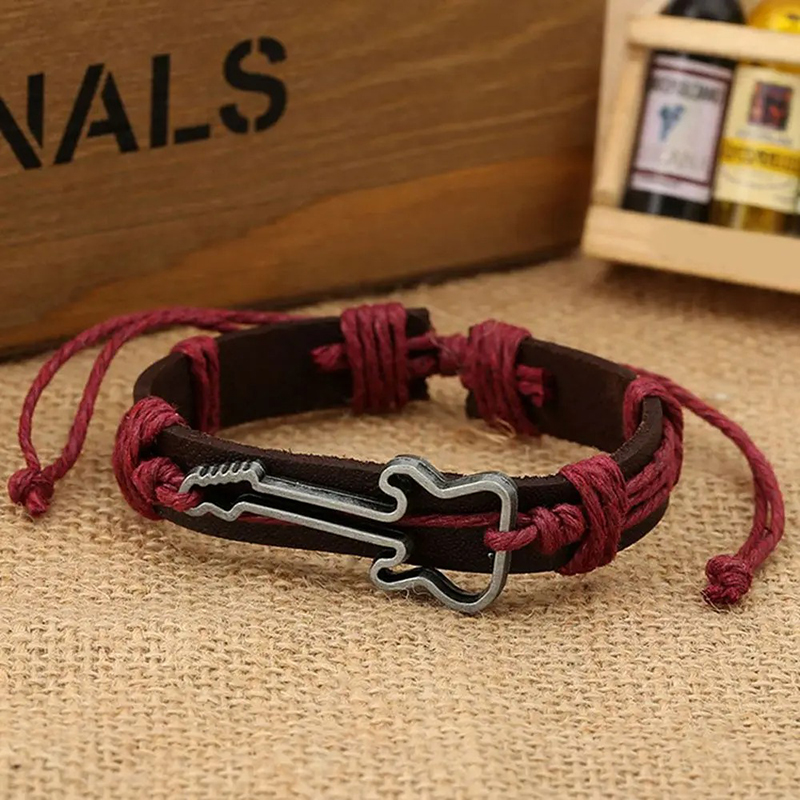 Pulsera de Guitarra Rock con Cordón Bohemio de Color Rojo
