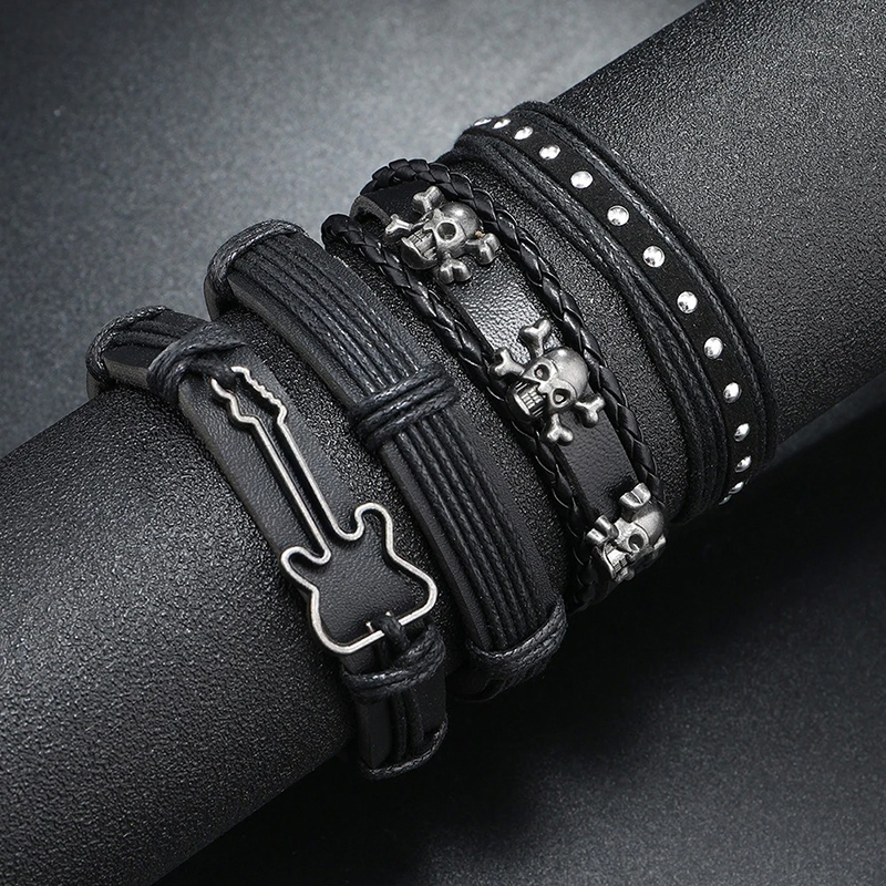 Pulsera de Guitarra Rock con Cráneo Metálico