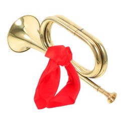 Corneta Tradicional de Latón - Trompeta Recta con Pañuelo Rojo - Instrumento de Viento para Principiantes, Estudiantes y Banda de Música