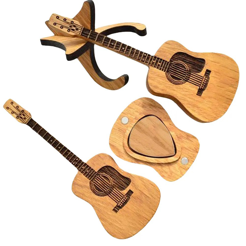 Detalles de la caja de púas de guitarra acústica de madera Corazón del Luthier