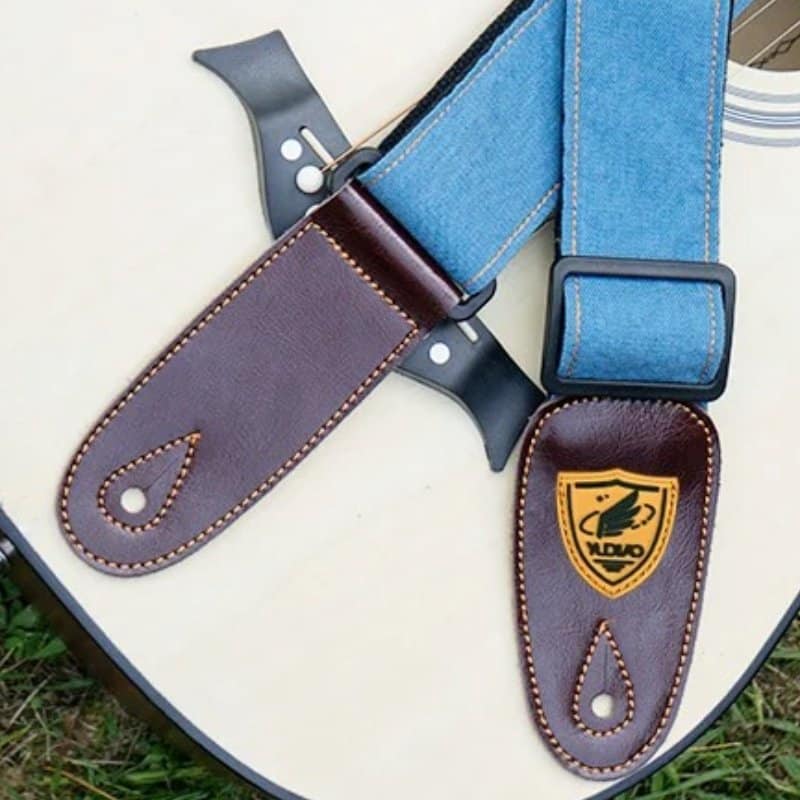 Detalles de la Correa de Guitarra Acústica de Denim Azul Claro
