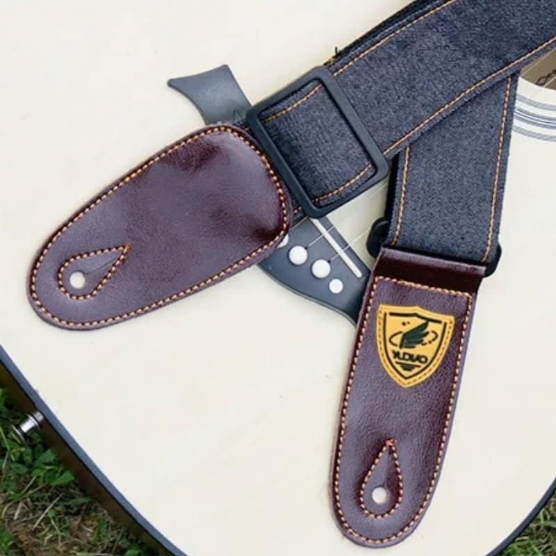 Detalles de la Correa de Guitarra Acústica de Denim Negro Antracita