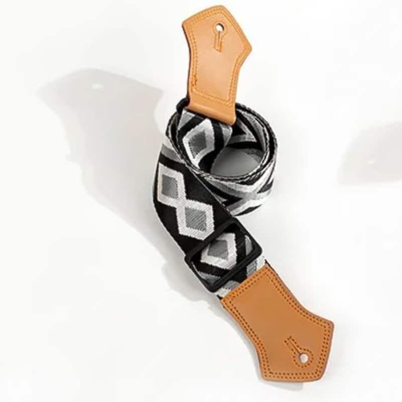 Detalles de la Correa de Guitarra Vintage Diamante Negro y Plata