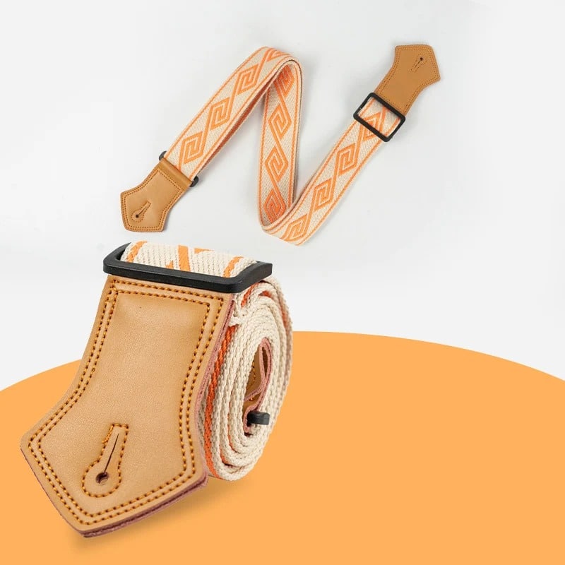 Detalles de la Correa de Guitarra Vintage Laberinto Naranja Mandarina