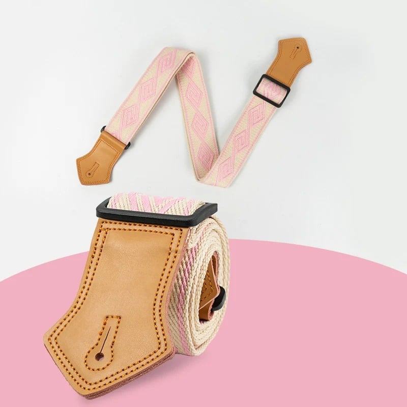 Detalles de la Correa de Guitarra Vintage Laberinto Rosa Pastel