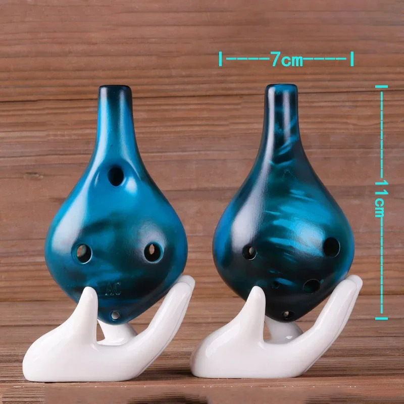 Dimensiones de la Ocarina de Cerámica - Estilo Strawfire con 6 Agujeros en Tono C de Color