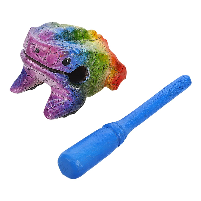 Instrumento de Percusión Raspador de Sapo Arcoíris de Madera