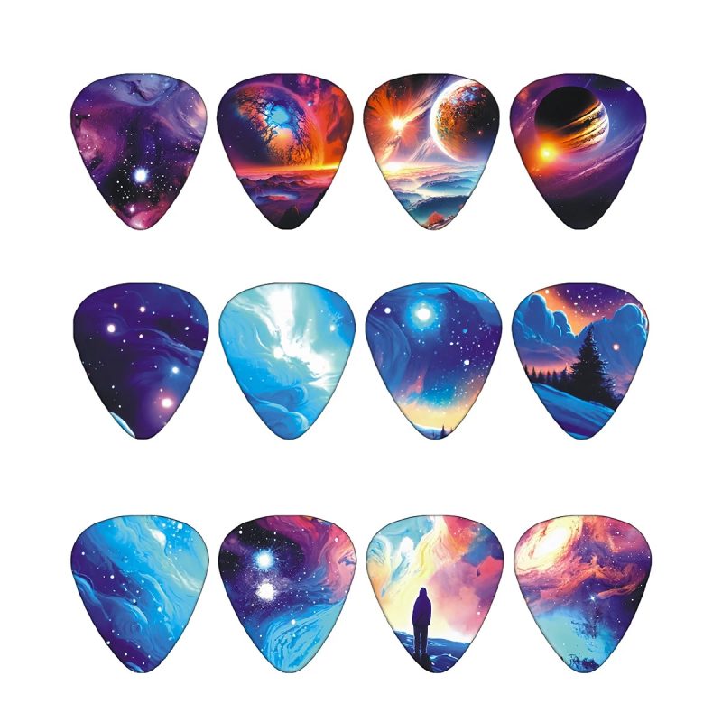 Magnífica Serie de Púas de Guitarra con Paisajes Oníricos - Lote de 12