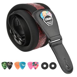 Correa de Guitarra Acolchada y Cómoda con Soporte para Puas - Modelo Barroco en Rojo Intenso