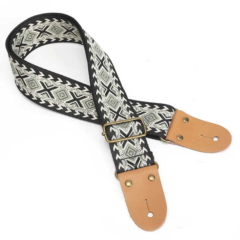 Correa de Guitarra Vintage "Diamantes Incas Negro y Verde Salvia