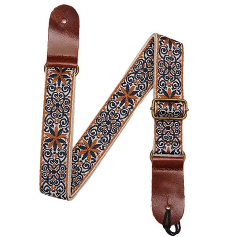 Correa de Ukulele Vintage con Flores Bohemias en Azul y Ocre