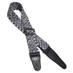 Correa de Guitarra con Tema de Calavera, Mosaico Craneal en Negro y Blanco