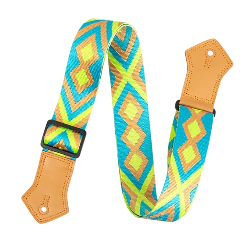 Correa de Guitarra Vintage con Diamante Tropical en Azul y Verde