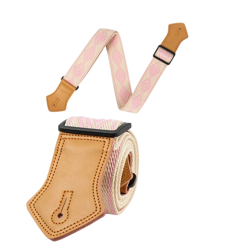 Correa de Guitarra Vintage con Diseño de Laberinto en Rosa Pastel