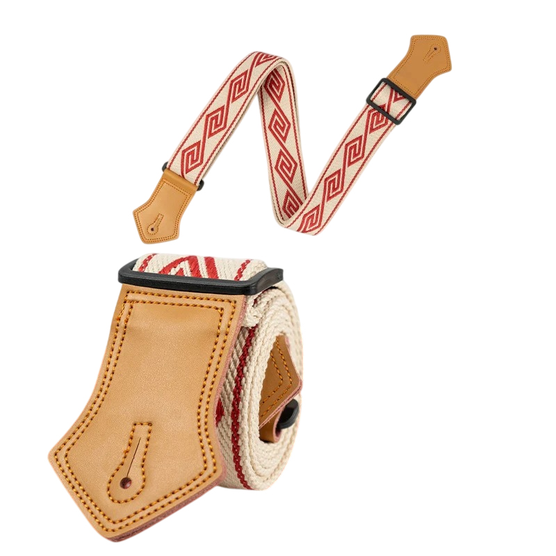 Correa de Guitarra Vintage con Diseño de Laberinto en Rojo