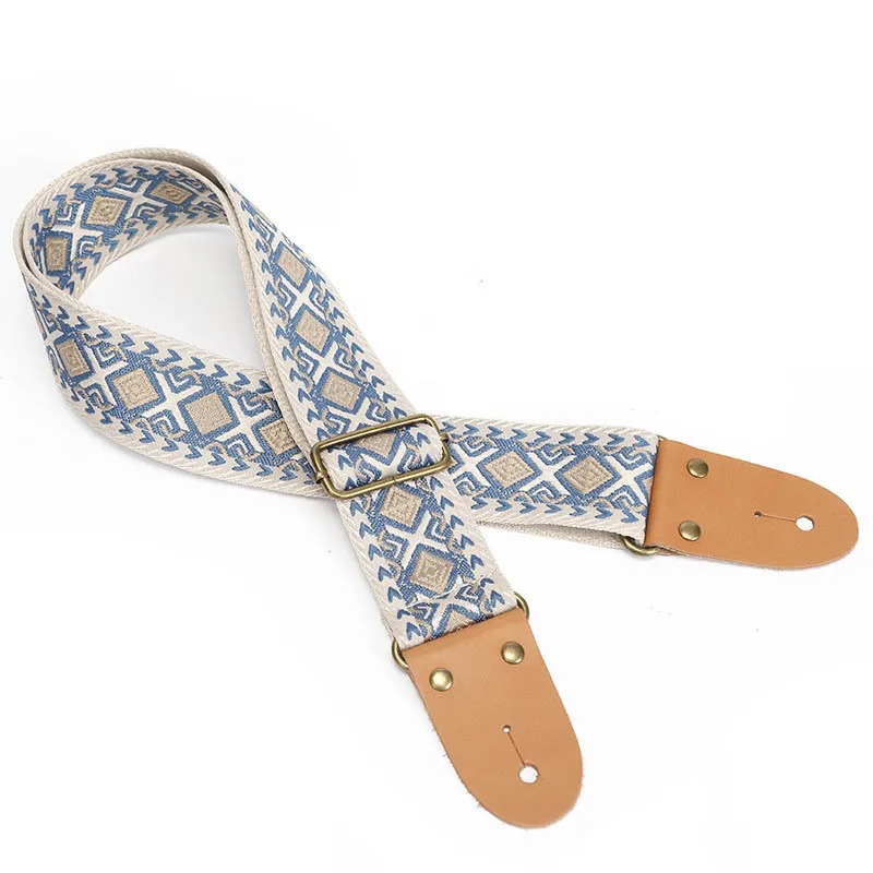 Correa de Guitarra Vintage con Diamantes Andinos en Azul Polvo
