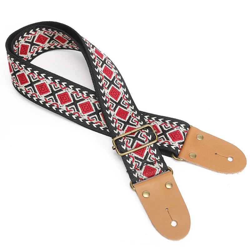 Correa de Guitarra Vintage "Diamantes Incas Rojos y Negros