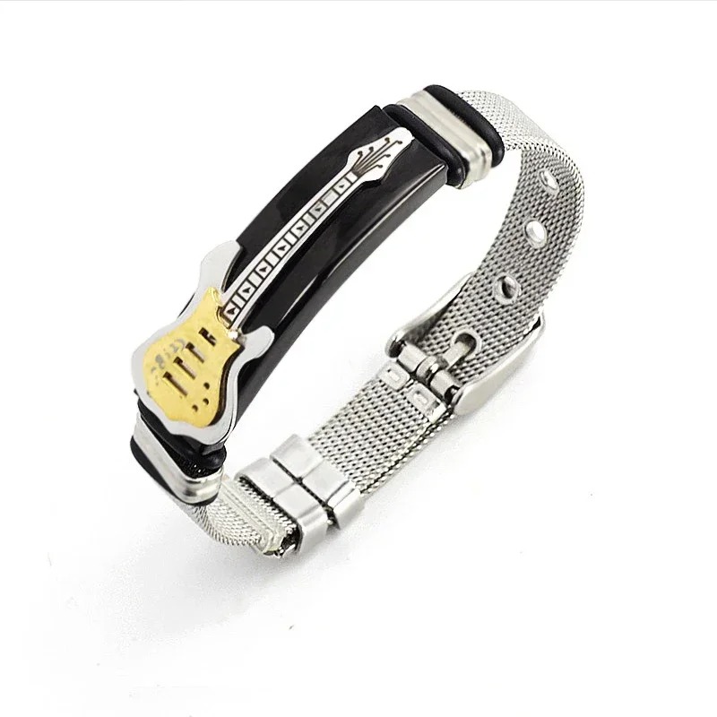Vista general de la pulsera de guitarra Rock Stratocaster dorada