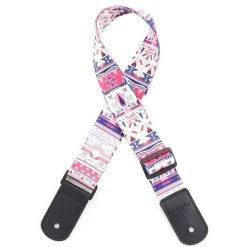 Correa de Guitarra Vintage con Motivos Étnicos Tribales en Rosa e Índigo