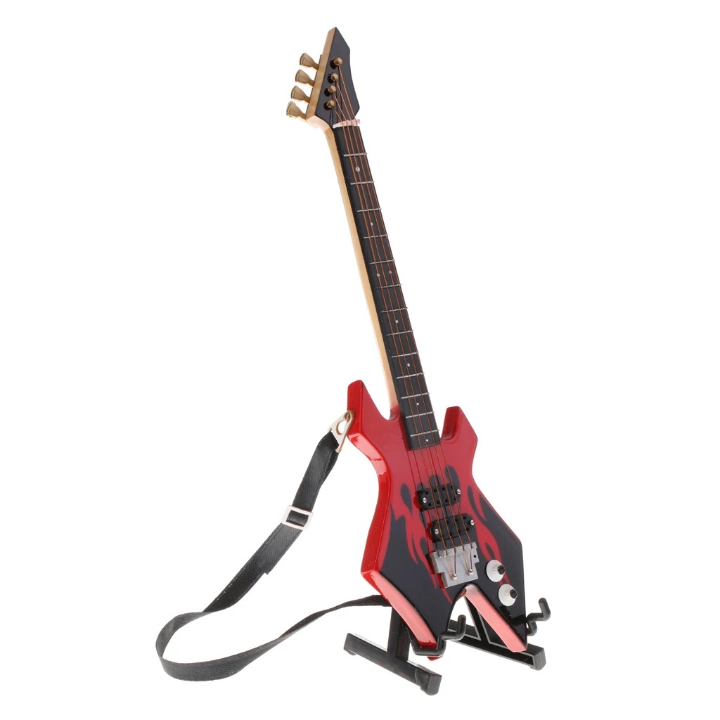 Détails Guitare Miniature Électrique Modèle Métal Rouge Flammes du Chaos