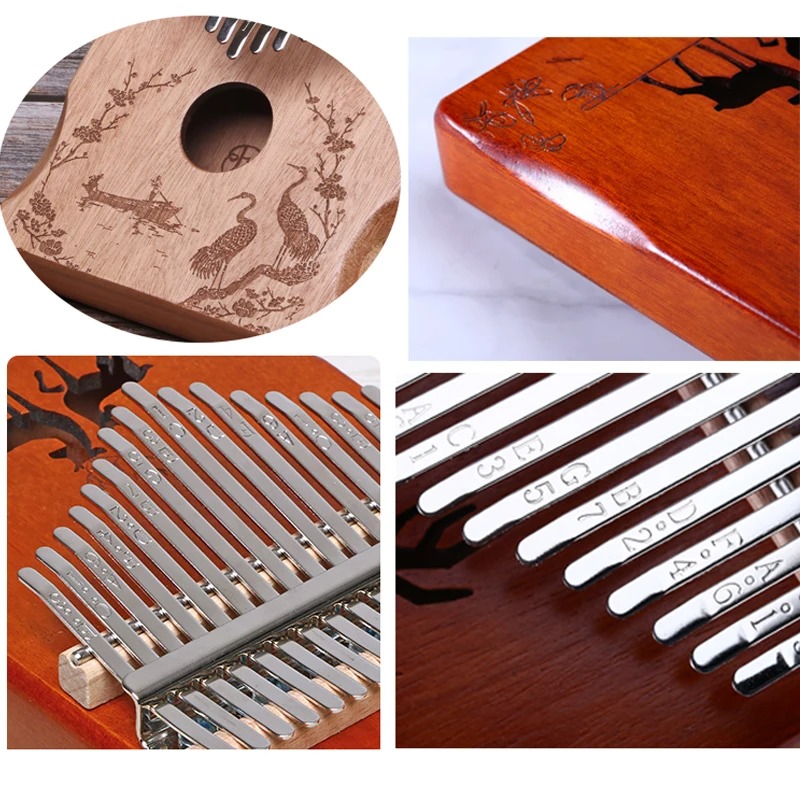 Details Kalimba 17 Lames en Bois Sculpté Dragon & Phénix Harmonie - 9 Couleurs au Choix !