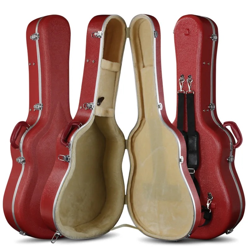 Étui Guitare Acoustique Rigide 40-41 Pouces, Hardshell Case ABS avec Sangles Sac à Dos Couleur Rouge